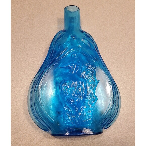 Vtg CLEVENGER BROTHERS blue Glass SCROLL FLASK Arthur Singer pileated woodpecker - Picture 2 of 7